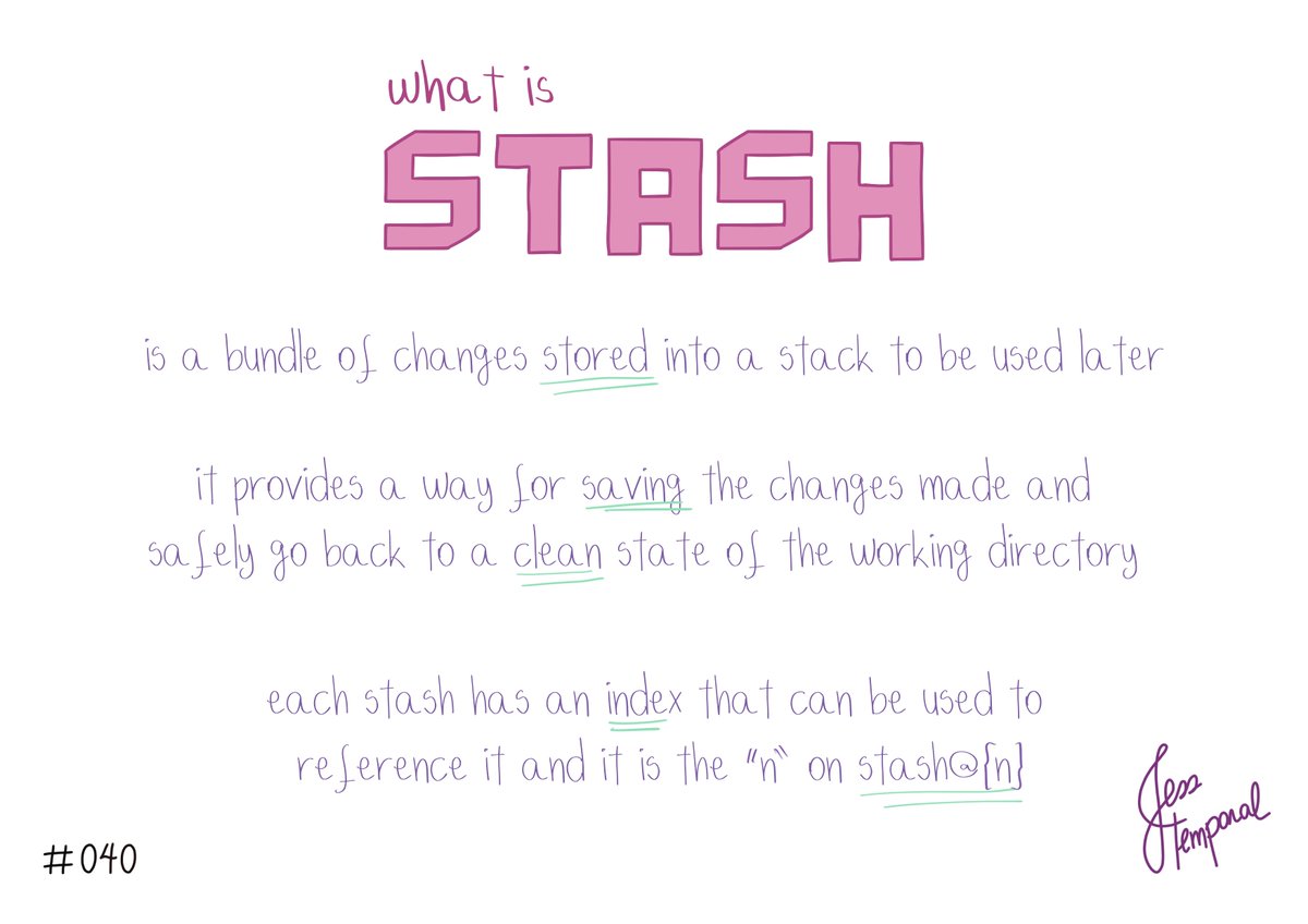 jesstemporal's tweet photo. Do you know what is a stash in git? Well fret not my friend, this #GitStudyCard is here to help you π
You can find this #GitStudyCards & more at https://t.co/eSsUIG011I
#gitfichas #git #developer #developers #software #github #techtwitter https://t.co/rqHP2SEQcc