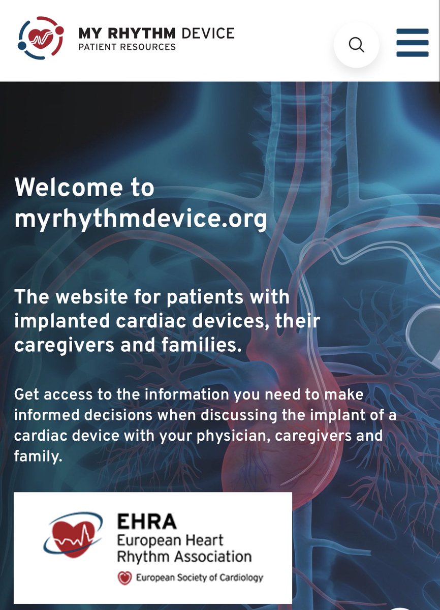 Maggie Simpson (@m4ggiesimpson) on Twitter photo <a href="/escardio/">European Society of Cardiology</a> #EHRA website for patients with implanted cardiac devices & caregivers
Information on
- different devices
- indications
- procedures
- living with a device
myrhythmdevice.org <a href="/escardio/">European Society of Cardiology</a> #EHRA website for patients with implanted cardiac devices & caregivers
Information on
- different devices
- indications
- procedures
- living with a device
myrhythmdevice.org