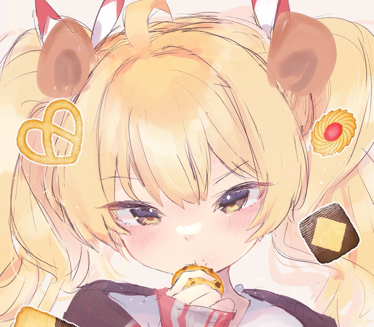 1girl solo twintails cookie food blonde hair ahoge  illustration images