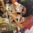 BackwardH's tweet photo. The oldest has been very interested in the lathe. He is going to a birthday party today and wanted to make as pen to take as his gift. It came out really well 
#toolsandkids #shoptimewithkids #teachingkids #kids #turning #woodshop #woodworking #penturning #pen https://t.co/dIkzSoq463