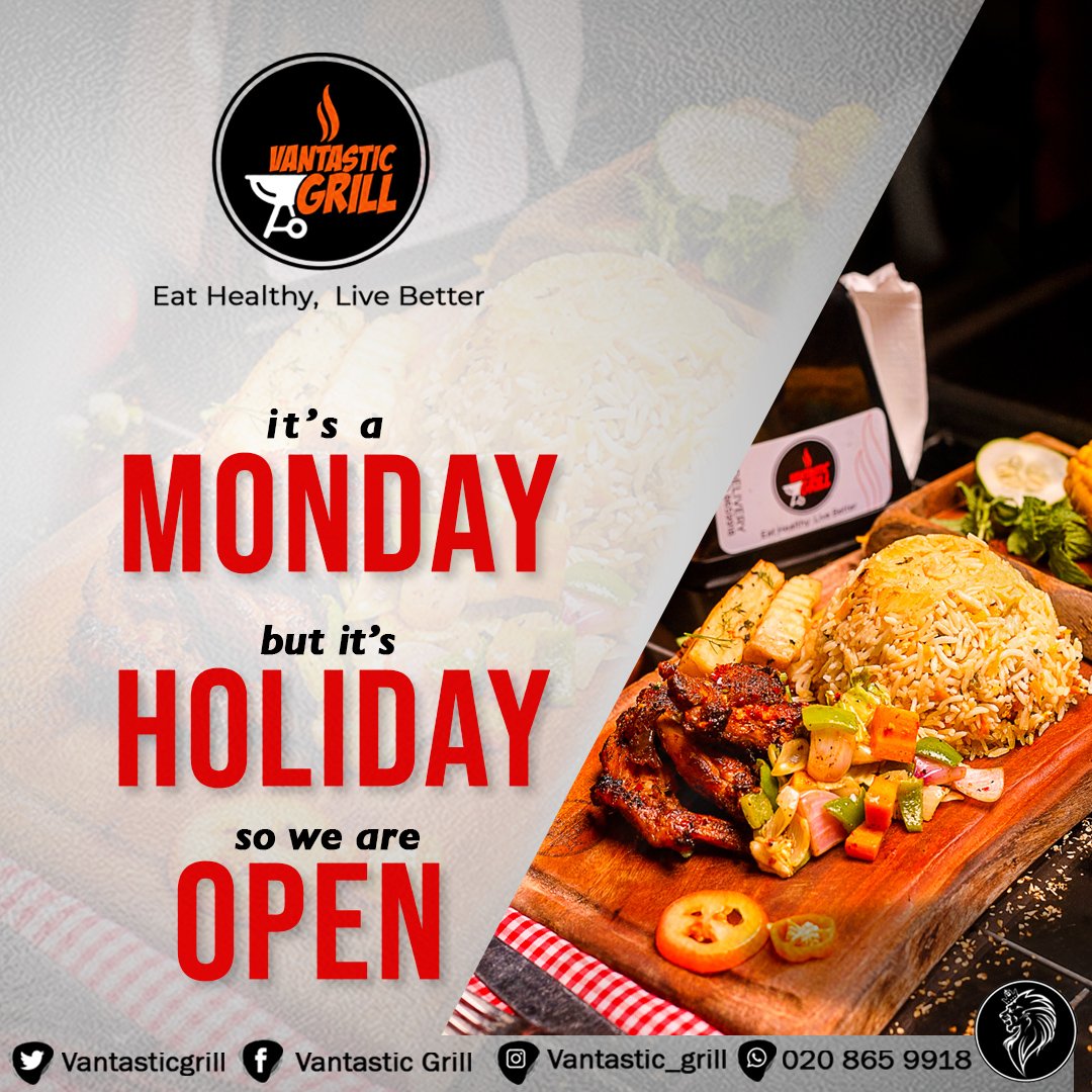 vantasticgrill's tweet photo. Even though today is Monday, it's a holiday so we'll be open at 11am. 
Do pass by or order for delivery. 
0552750355 for call
0208659918 for whatsapp https://t.co/Mvorx75Ryo