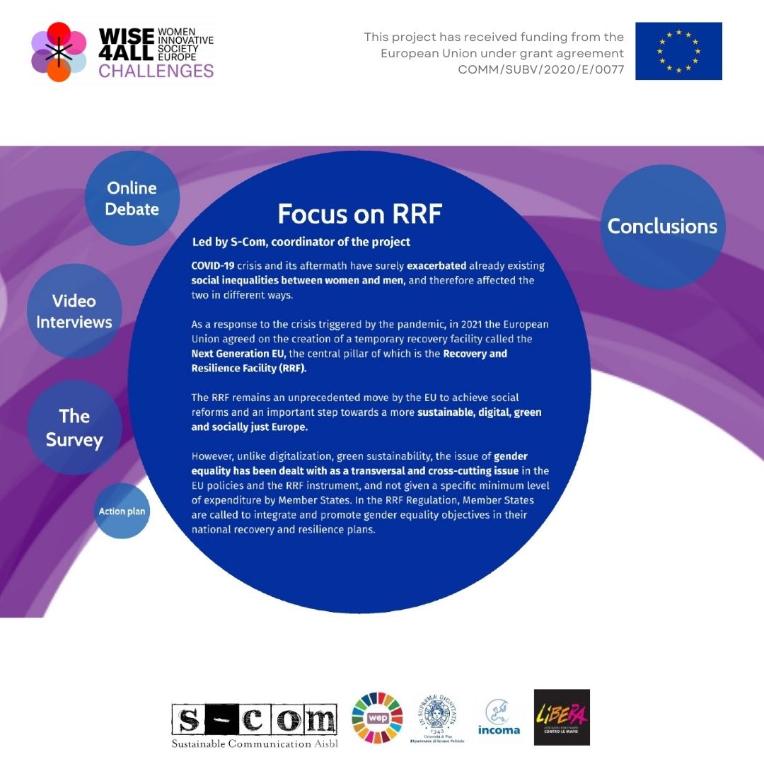 This week is about the #RRF WG led by <a href="/ScomEu/">Scom.eu</a>.
The #EU created the #RRF to ease the impact of Covid-19 and prepare its MS for the #ecological and #digital transition.
The WG focused on these topics in a #gender perspective for the crisis has worsened social inequalities for women