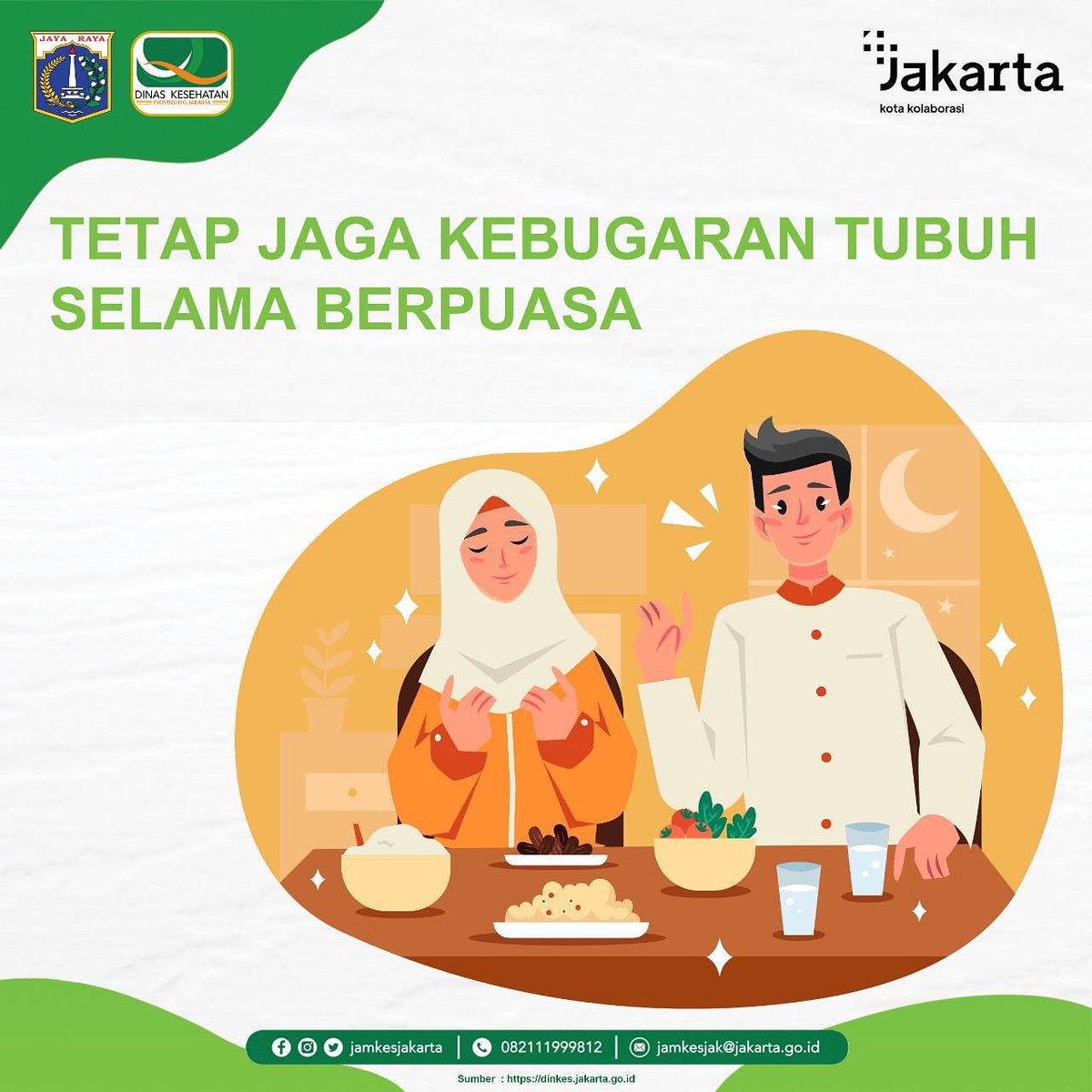 jamkesjakarta's tweet photo. Menjalani aktivitas di tengah bulan rahmadhan seperti ini tentunya sangat penting dalam menjaga kondisi tubuh terlebih lagi di tengah Pandemi COVID-19 ini.
Yuk Sobat Jamkesjak kita simak tips berikut ini
#Jamkesjak #TipsPuasaSehat #TetapBugarSaatPuasa #BulanRamadhan #SehatBugar https://t.co/Ls75yduN0P