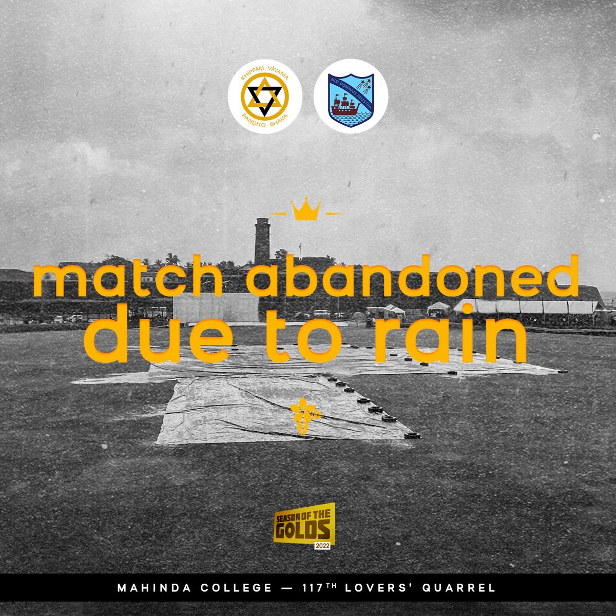 MahindaCollege's tweet photo. Update : The 117th Lovers' Quarrel. The furious and passionate battle between the lovers came to an abrupt end due to the rain. It's pouring down rain here on Galle city. Mahindians are still here cheering to their phenomenal architect of glory Mother Mahinda.

#NotForTheOrdinary https://t.co/5L41NwHiF6