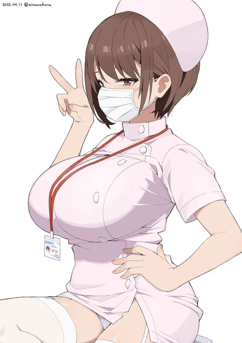 こちらに気づくとピースしてくれるショートヘア系どスケベ巨乳ナースの名札とおっぱいの間にできる隙間に住みたいだけの人生 