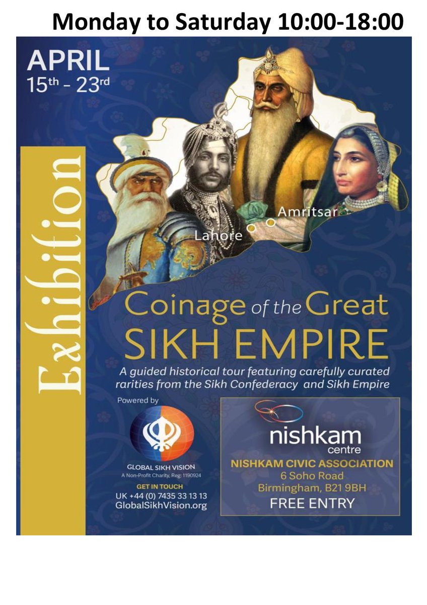 NishkamCentre's tweet photo. A wonderful opportunity to view and experience the Sikh Coinage Exhibition, open today bank holiday and until Saturday 23rd April https://t.co/V7erRPGR3A