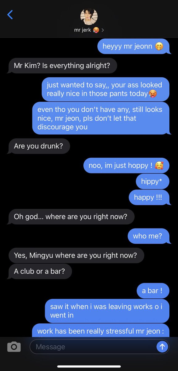 bubblekoo_'s tweet photo. minwon au where mingyu decides to drunk text his boss to complain about how stressful his job is, but mr jeon seems to be really worried about him https://t.co/laNe7V5r2E