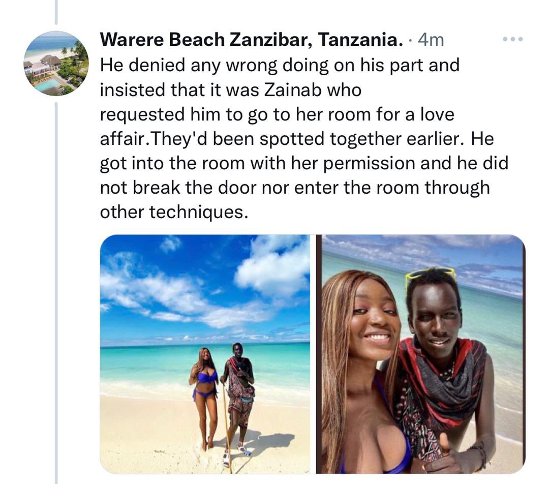 Warere Beach hotel is spreading lies concerning this. This photo wasn’t taken at their hotel. This photo was taken at Next paradise Boutique hotel in Zanzibar where Zainab was later lodged after the incident.
#WarereBeach #zainab @zainabdehinde
