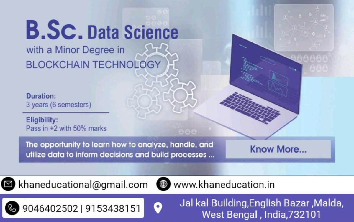B.SC. Data Science (Admission Open)l
For Inquiry No:-
(+91) 7601905202
Helpline No :-
(+91) 9153438151
khaneducation.in
khaneducational@gmail.com
#bscdatascience
#AdmissionConsultant