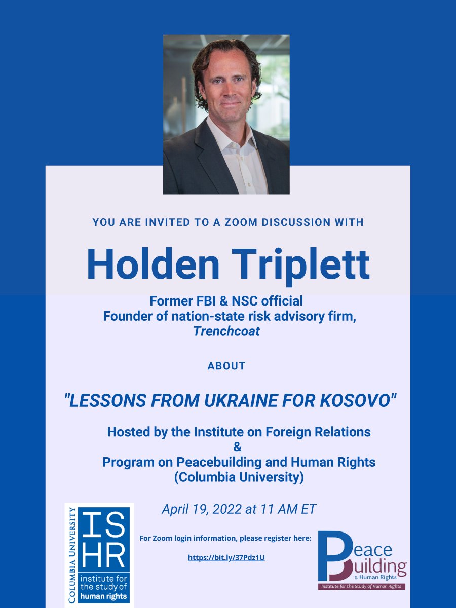 ONLINE EVENT: Lessons from Ukraine for Kosovo with Holden Triplett. Join us on Apr 19 at 11:00 AM. Click here to register: bit.ly/37Pdz1U