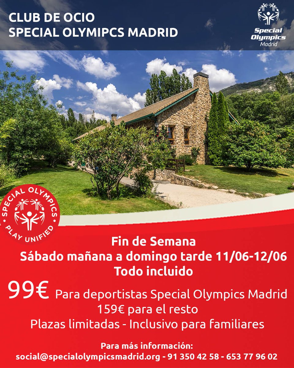 ¡Clicka y descubre! 🖱️

Ven a compartir junto a nosotros de una jornada de desconexión total 😌

Para más información no dudes en contactarnos. ¡Anímate!
.
.
.
#specialolympicsmadrid #respirofamiliar #findesemana #discapacidadintelecutal #ocio