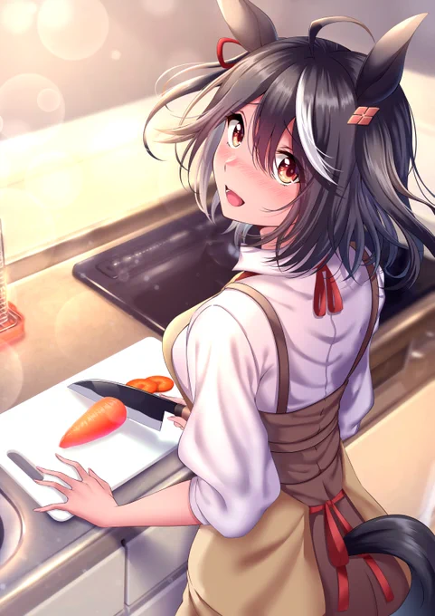 「トレーナーさん、今は危ないですよ～///」
#ウマ娘 