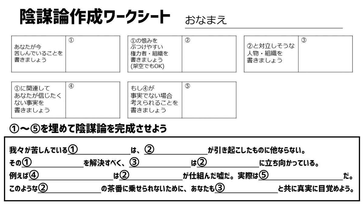 陰謀論作ってひと儲けしたいな って人のためにお手軽 陰謀論作成ワークシート を作ってみた ワロタ 助かる Togetter