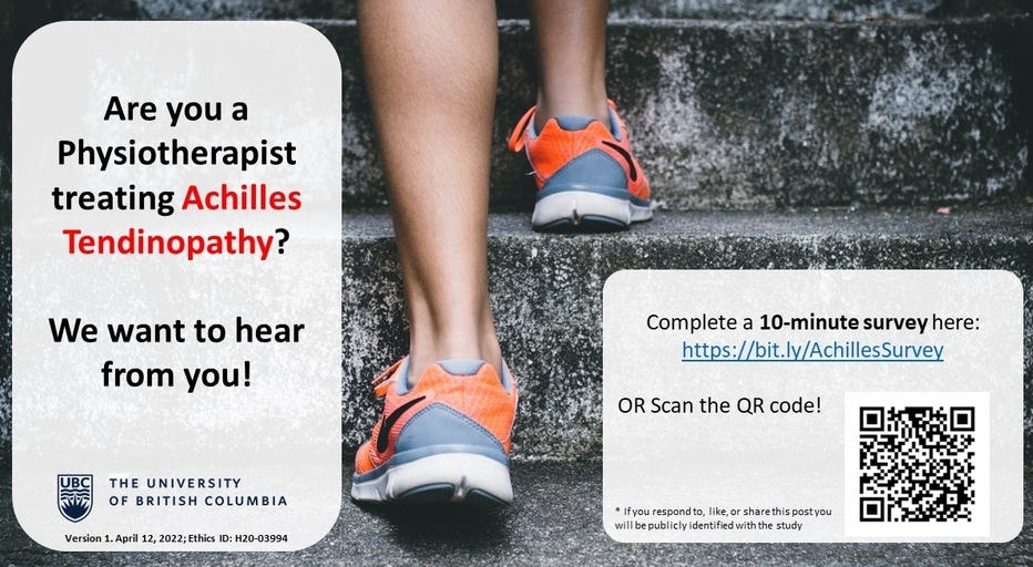 ✳️✳️Are you a #physiotherapist who treats people with Achilles tendinopathy?✳️✳️ 

We are curious about current practice patterns for Achilles tendinopathy and would greatly appreciate it if you could complete &amp; consider sharing this 10-min survey! bit.ly/AchillesSurvey