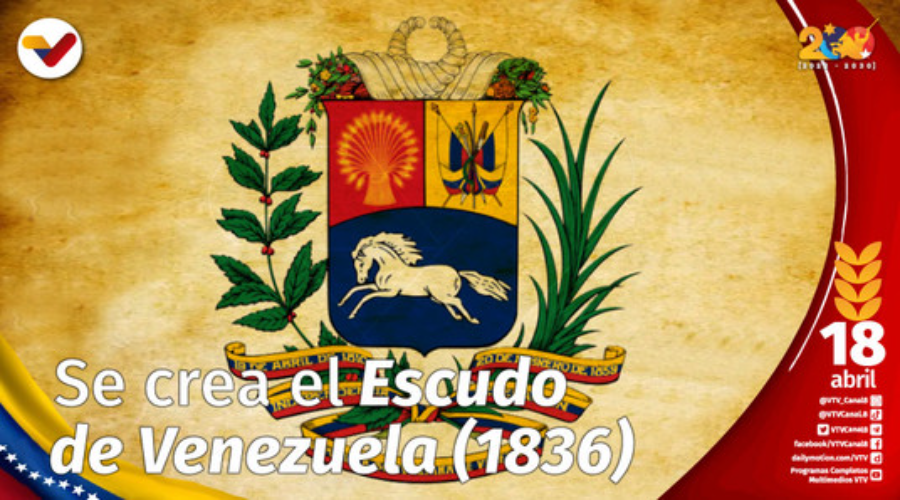 #EFEMÉRIDE🗓️| El #18Abr de 1836 se decreta el nuevo Escudo de Armas del Estado de Venezuela, la reciente versión del emblema nacional sustituiría el blasón heráldico de la Gran Colombia.

#BalanceSemanaSanta2022