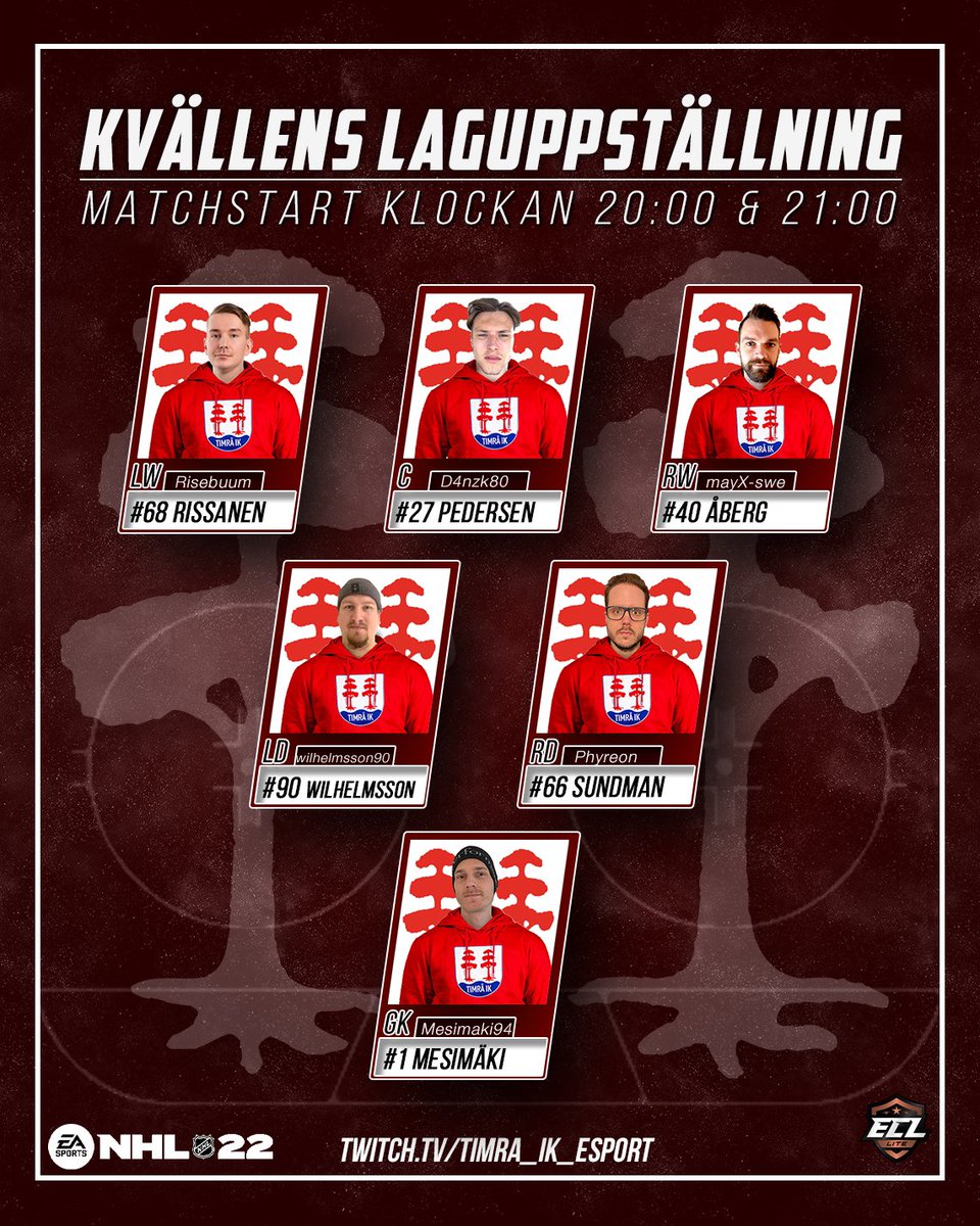 Bara två timmar till match — här är kvällens femma! #timraik #timraikesport