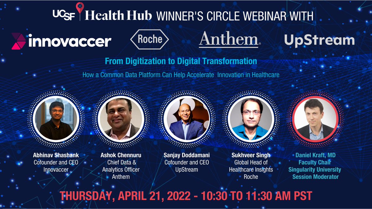 Join for a webinar on 4/21 at 10:30am PT to learn about leveraging a common data platform &amp; a unified patient record. Hear from Abhinav Shashank <a href="/innovaccer/">Innovaccer</a>; Sukhveer Singh 
<a href="/Roche/">Roche</a>; Sanjay Doddamani <a href="/UpStream_Care/">UpStream</a>; and Ashok Chennuru <a href="/AnthemInc/">Elevance Health</a>. Reg here: bit.ly/3x41IaJ