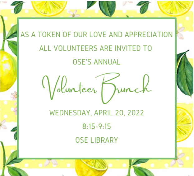 Brooks_OSE's tweet photo. Join us for the Volunteer Brunch this Wednesday! #osestars https://t.co/4Kqhr9yFdG