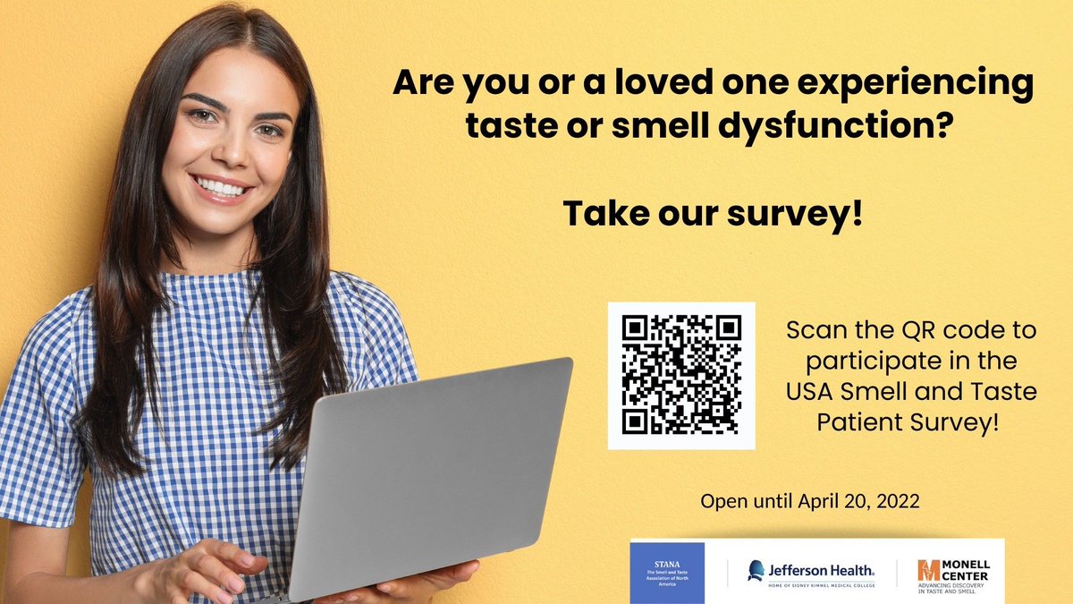 STANAorg's tweet photo. There are just a few days left to complete the USA Smell and Taste Patient Survey.

Don’t miss your chance to tell your story by April 20th! https://t.co/Xrbw1yPWy0

Along with thousands of others, you’ll help create the largest survey response of its kind in the U.S.

#STANA https://t.co/qYUxc9NdV0