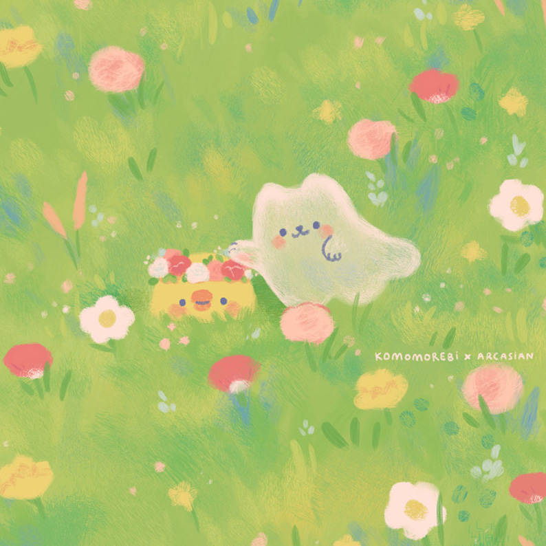 komomorebi's tweet image. oh to be a duck and ghost cat in a field of flowers 🌷🌼🌹🌻
