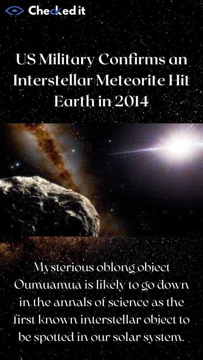 CheckedIt1's tweet photo. Enigmatic oblong object Oumuamua will almost certainly go down in history as the first known interstellar object to be discovered in our solar system.
#researchers #meteorite #deepspace #checkedit #checked_it #educhecked https://t.co/RvlDoTXcHw