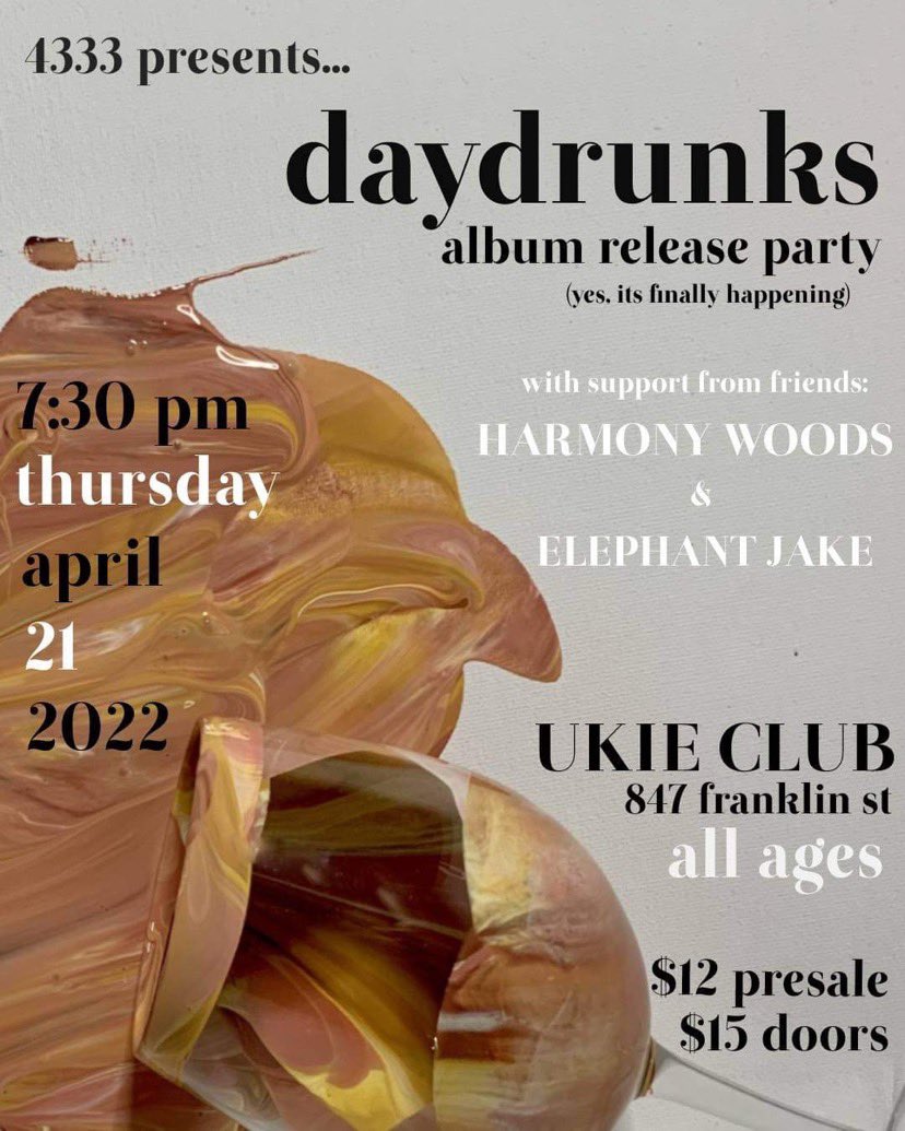 ITS HAPPENING MOTHERFUCKERS! We’re playin the record this THURSDAY at the Ukie Club with the absolute homies in <a href="/HarmonyWoodsPA/">HARMONY WOODS</a>  and <a href="/ElephantJakeNY/">Elephant Jake</a> and you can get yr gd tix HERE: dice.fm/event/d939o-da…
