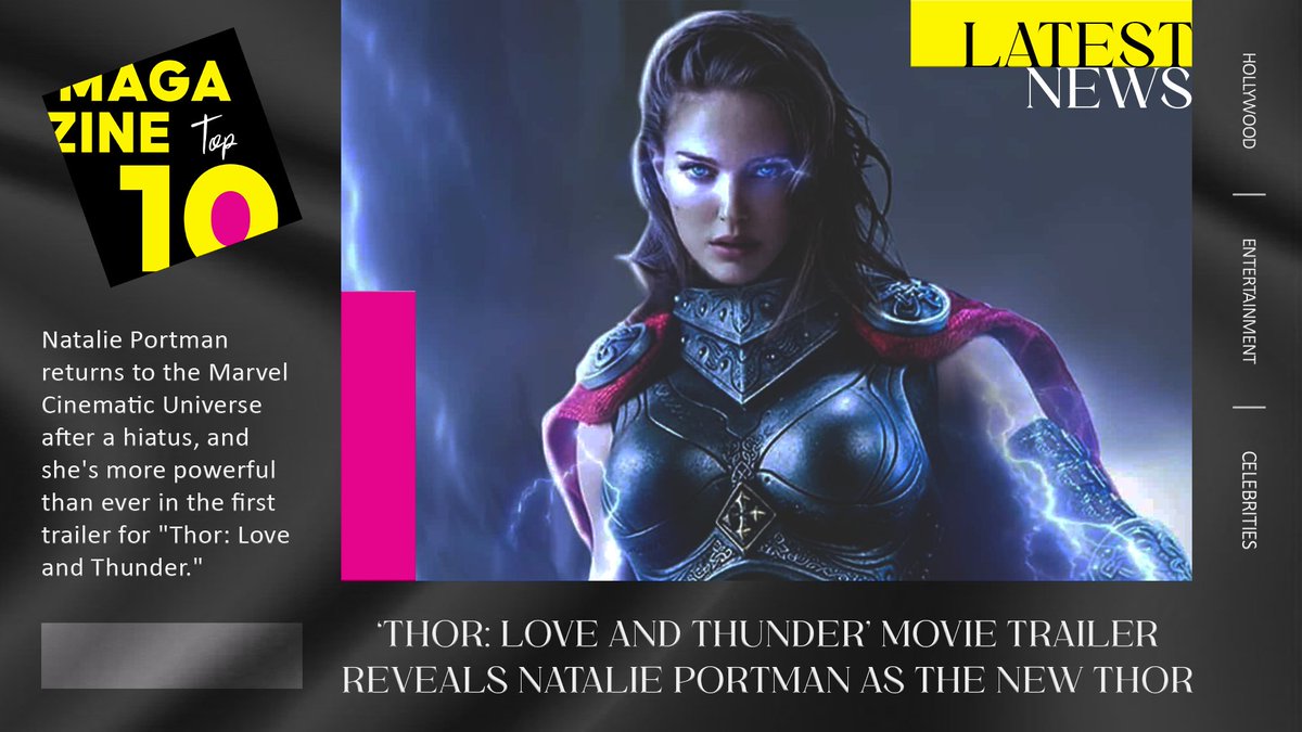 TopTen_Magazine's tweet photo. “Thor: Love and Thunder” premieres in theater on July 8.

Article link: https://t.co/Vni5RXpb0l

Keep up with us for more entertainment news and updates!

#Entertainment #Hollywood #Celebrities #Movies #Thor #LoveAndThunder #Marvel #NataliePortman #ChrisHemsworth #Movie #Trailer https://t.co/sP7mGTZtAH