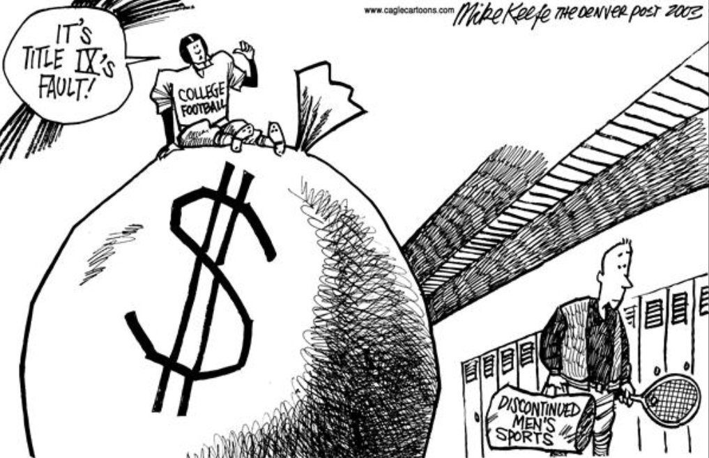Sarah37Robinson's tweet photo. Title IX’s regulations for equality in Higher Ed seem fairly straight forward. Yet, when there are budget issues, the blame of cutting men’s sports is pushed onto female athletes and the pressure of generating enough funding is pushed onto black male athletes. #ucr150 @besavageee https://t.co/urHApK64hQ