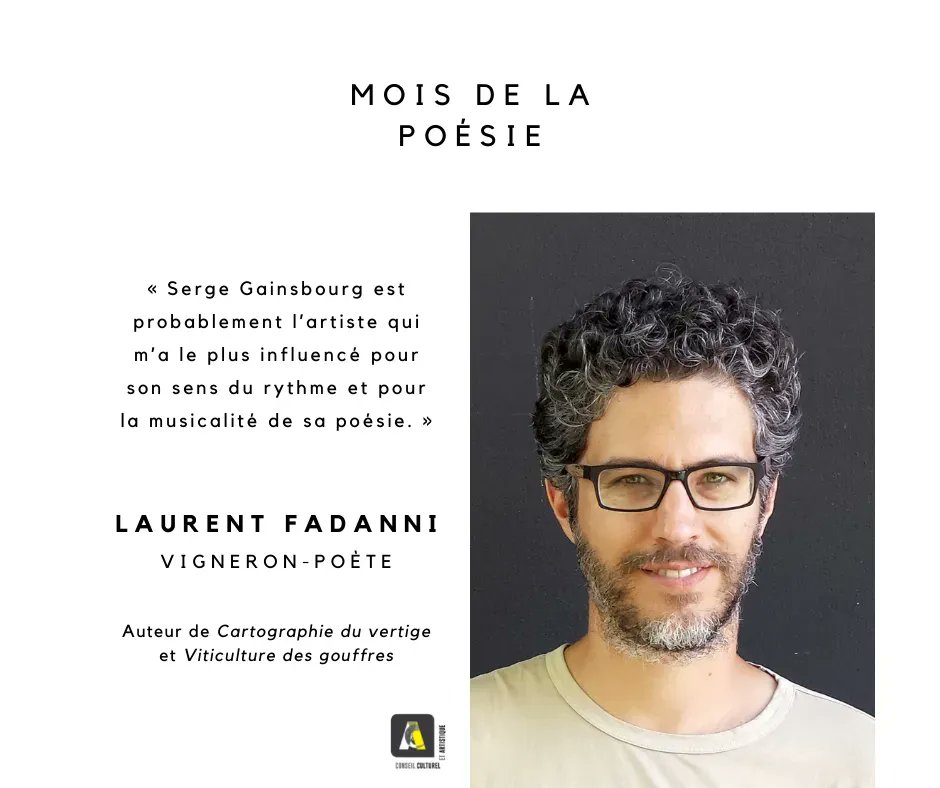 Dans le cadre du #moisdelapoesie, nous vous présentons le portrait de 𝐋𝐚𝐮𝐫𝐞𝐧𝐭 𝐅𝐚𝐝𝐚𝐧𝐧𝐢, vigneron-poète. Rencontrez-le lors de la soirée « Apéro poésie » le 29 avril prochain. Rendez-vous sur nos pages Facebook et Instagram pour tous les détails. #serieportraits