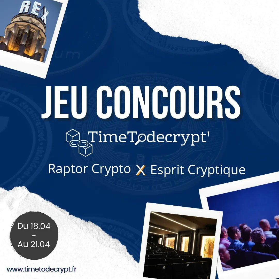_Cryptique's tweet image. Le 26 avril, à Paris, se déroulera la conférence "À l'ère de la cryptomonnaie".

Pour l'occasion, avec @RaptorPV_, nous vous faisons gagner deux places 🎁

Pour participer :

👉 RT + like
👉 Suivre @_Cryptique, @RaptorPV_ &amp;amp; @TimeTodecrypt
👉 Mentionne 1 personne

TAS le 21/04 🍀