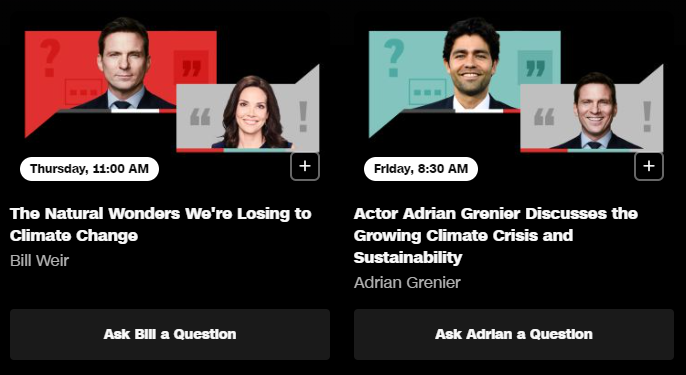 patrickokeefe's tweet photo. Happy to see Interview Club OG @BillWeirCNN back in the #InterviewClub twice this week!
With @EricaRHill on the natural wonders we're losing to climate change: https://t.co/M9Vp93EUUe
With @adriangrenier on #EarthDay for climate and sustainability: https://t.co/1Bay6CqAqz https://t.co/c1v1120Ec4