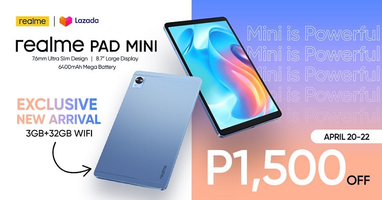 SimplyExtraoz's tweet image. The realme Pad Mini WiFi variant is priced at ₱8,990. As an exclusive early-bird offer on Lazada, from April 20- 22, 2022, it will be discounted at ₱1,500 OFF, bringing the price down to ₱7,490. @Realme_PH 
 #realmePadMini #MiniIsPowerful