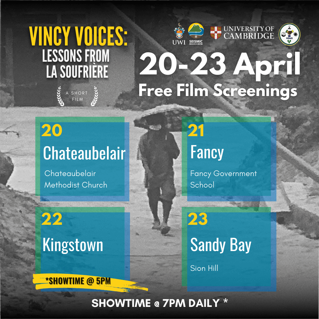 Reminder of the times and locations to view 'Vincy Voices', our wonderful short film on the 2020/2021 La Soufriere eruption, St Vincent and the Grenadines
#VincyVoices #beprepared #lasoufriere #anniversary #stvincent #volcanoes #lessons #uwiseismic