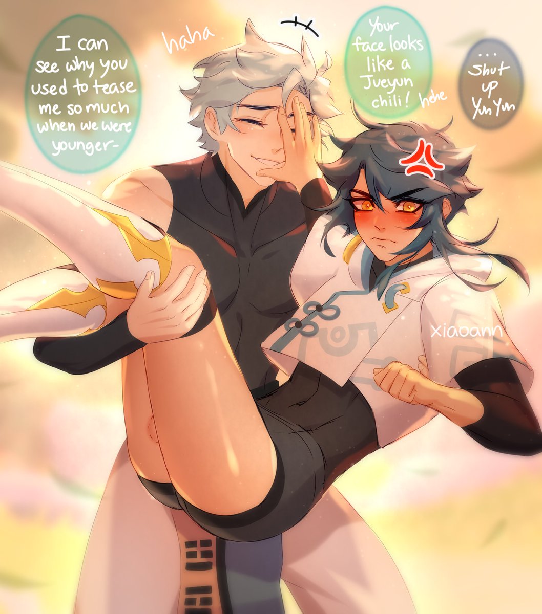 Xiaoann9's tweet photo. They’re in love, your honor! #xingyun #GenshinImpact #原神 #xingqiu #chongyun an extra page for my older!xingyun comic “Young and Hopelessly Bitten”, thank you for your support! 💖 https://t.co/1piij0awe1