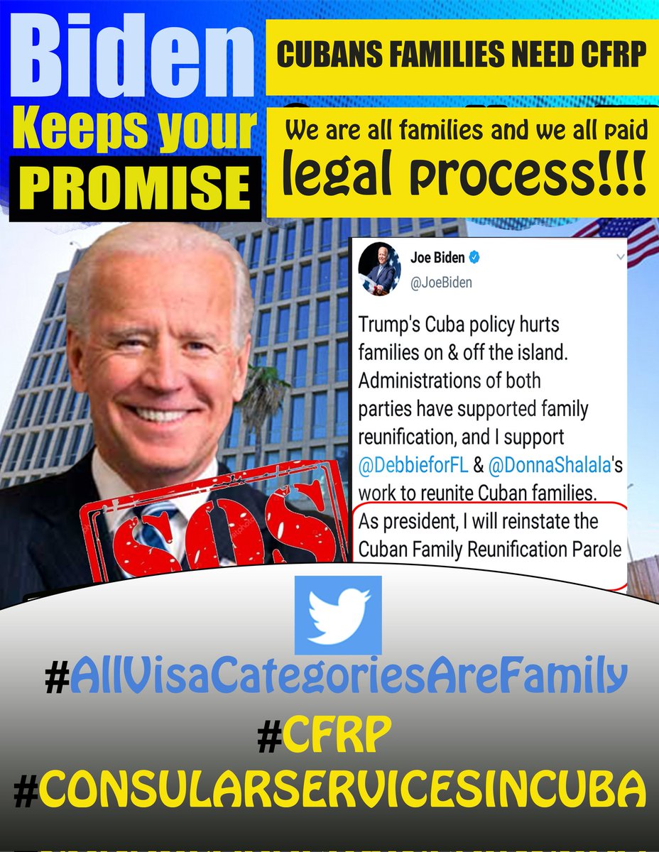 maryond2's tweet photo. @YinetBorjas @DDPaola09072513 @POTUS @SecBlinken @USEmbCuba @StateDept Mr. President @POTUS we are families of American citizens who wait for a legal and safe Family Reunification process, it has been many years,please #CFRP
 @StateDept @StateDeptSpox @AliMayorkas @SecBlinken @WHAAsstSecty @WhiteHouse @USEmbCuba @RepValDemings 
#allvisaF1F2AF2BF3F4 https://t.co/qx9nJVjk6Q