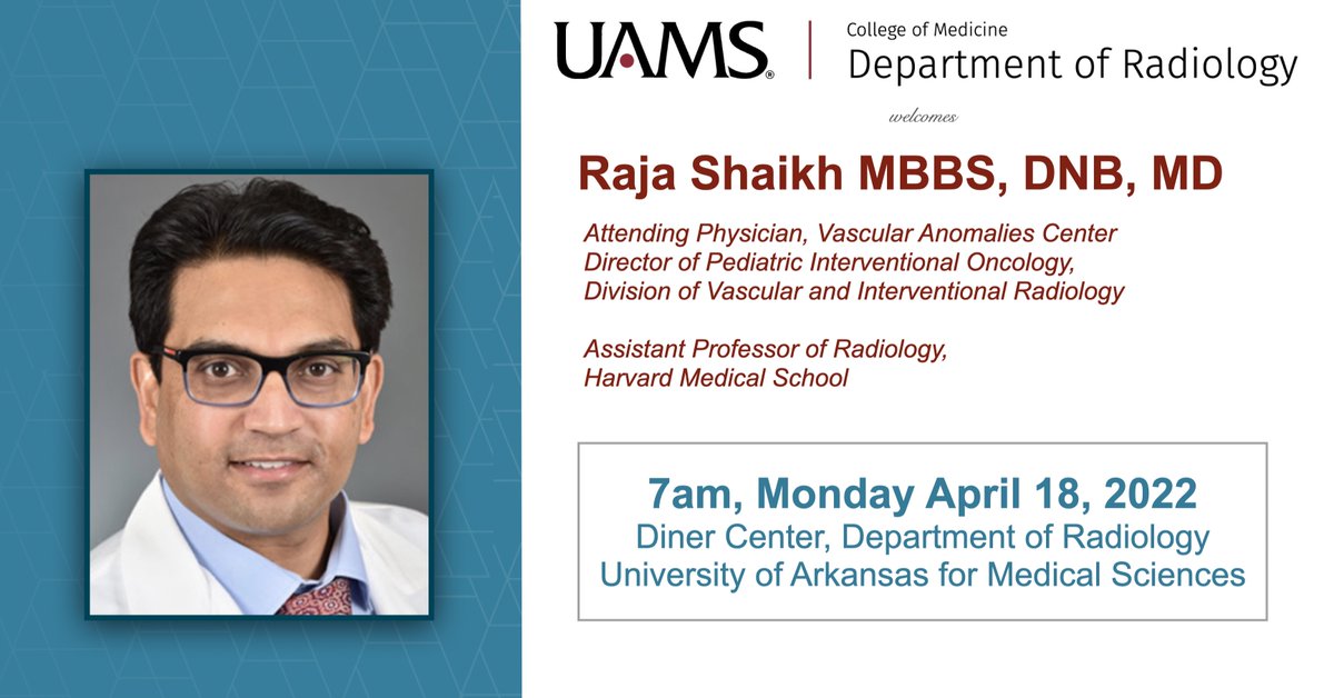 We are pleased to welcome our former #BodyMRI fellow and current #PedsIR faculty at <a href="/BostonChildrens/">Boston Children's</a> Dr. Raja Shaikh to <a href="/uamshealth/">UAMS Health</a> Radiology for a guest lecture on "Imaging/Classification of Vascular Anomalies"

<a href="/DrRoopaRam/">Roopa Ram</a> <a href="/ArushiDevgan/">Arushi Devgan</a> <a href="/jambhekark/">Kedar Jambhekar</a> <a href="/cj_arkansas/">Charles James</a> <a href="/socpedsir/">SPIR</a>