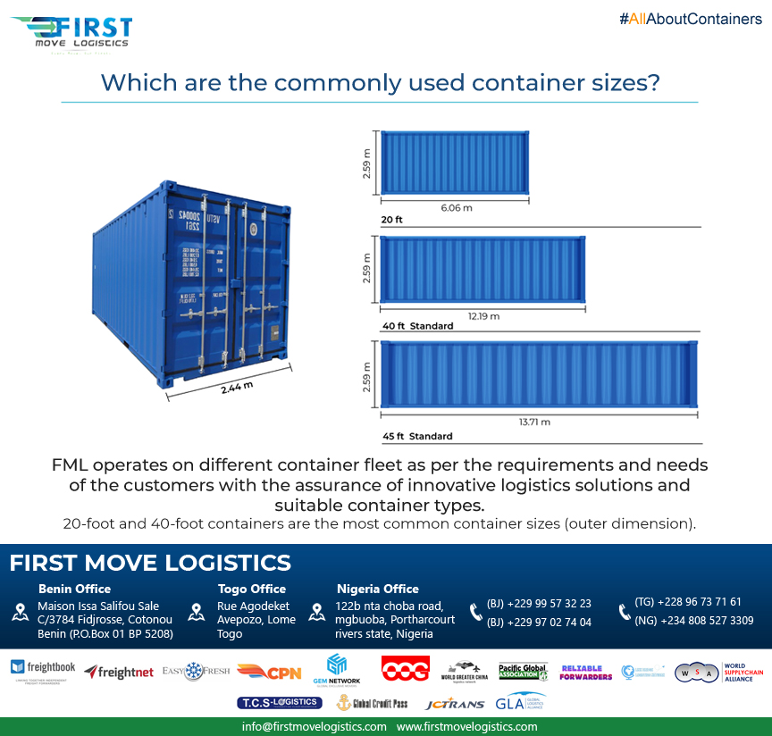 FirstMoveLog's tweet photo. Which are the commonly used container sizes?
FML operates on different container fleet as per the requirements and needs of the customers with the assurance of innovative logistics solutions and suitable container types.
#AllAboutContainers https://t.co/mxkV6QoFmS