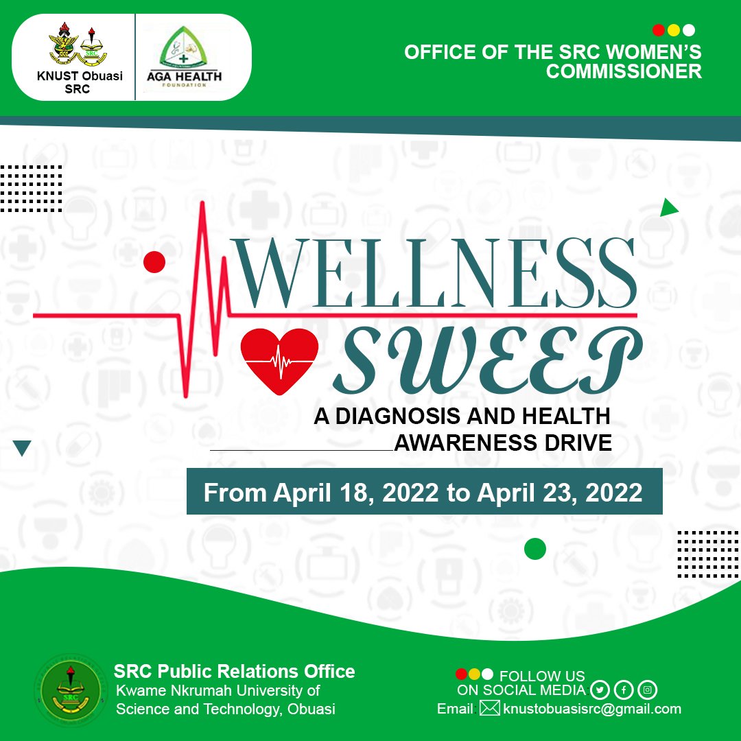 The SRC Women's Commission in collaboration with the AGA health foundation brings to you a week-long wellness drive program dubbed WELLNESS SWEEP starting from April 18 to April 23, 2022. Health they say is wealth, make a date with us.