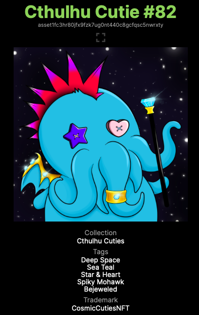 R_Pumpkinqueen's tweet photo. The Great Old one sent me this badass from my tentacled super human friend, @CosmicCutiesNFT💜🐙💜

He alone has the power to unfold a cosmic realm of wonder and terror inside your mind, an etherial scream, a world of ungraspable horror. Changing times are night... #Cardanodrop https://t.co/PSJhOyyRpL