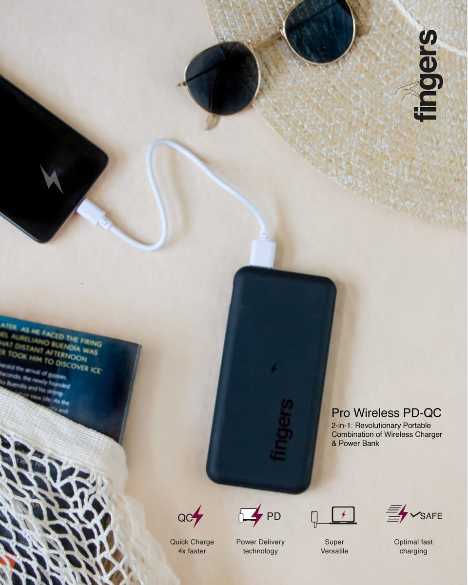 FingersIndia's tweet photo. Enjoy portability at its best with #FINGERS Pro Wireless PD-QC Power Bank. Supports wired and wireless charging, your devices will never run out of juice on your travels 🎒
.
.
.
.
.
.
#FINGERSPowerBanks #QiCompatible #FastCharging #SummerTravelEssentials https://t.co/IsmuaZCYxp