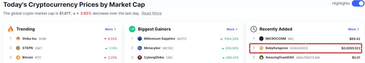 KangarooBabyy's tweet photo. 🚀BabyKangaroo project have been officially listing on @CoinMarketCap and been the second position🚀
Let's shoot the moon with BabyKangaroo!!!

https://t.co/bIXm8WwqiL https://t.co/MMnfnh0eZc