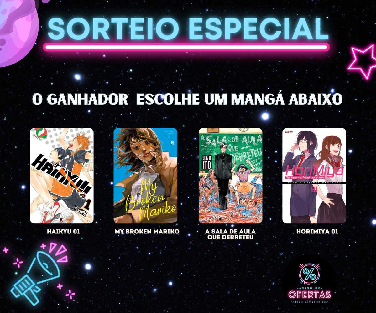 AvisoDeOferta's tweet photo. ⚡Sorteio Relâmpago

✅Regras:

- Seguir: @AvisoDeOferta
- Dar RT e Like❤️
- Dar RT no post abaixo
- Comentar o mangá que vai escolher se ganhar

📌Resultado Hoje às 22hrs https://t.co/5rHudix8rh