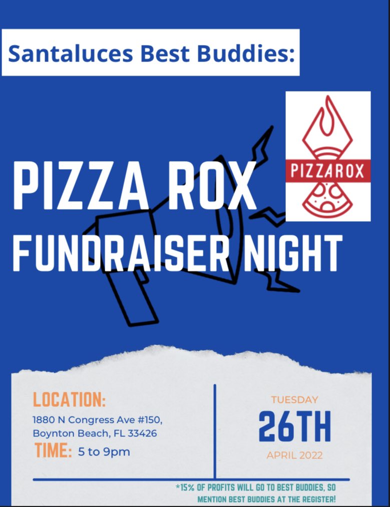 Chiefs! Support the Best Buddies program next Tuesday at Pizza Rox! Just mention Santaluces Best Buddies at the register!