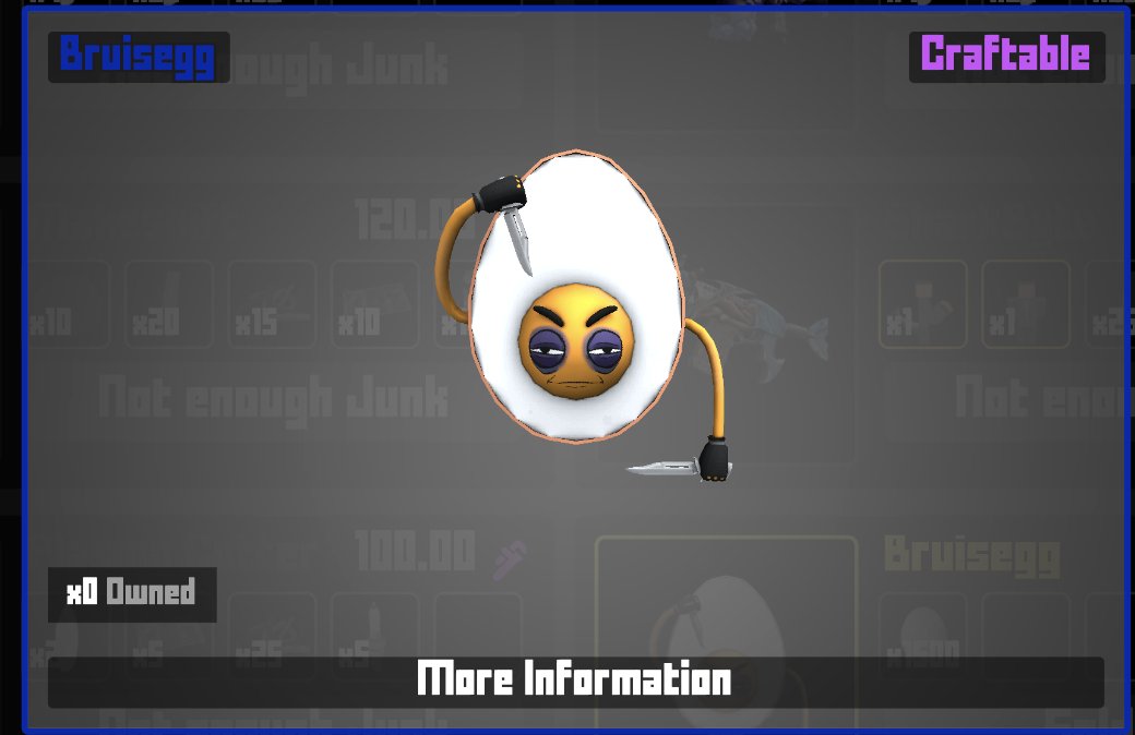 ShadowCoder3's tweet image. No offense to whoever made this skin, but this egg looks so bad. Why does it look like it is drunk and on 2 hours of sleep, trying to stab someone with his kitchen knifes at 3am in the morning.
