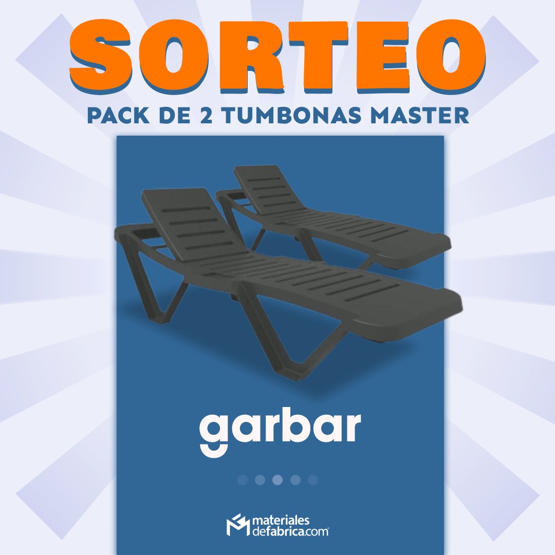 habitiumstore's tweet photo. 𝗡𝗨𝗘𝗩𝗢 #𝗦𝗢𝗥𝗧𝗘𝗢
🎁 Participa por un pack de 2 Tumbonas Master de #Garbar 🎁
👇¿Cómo participar?👇
✅Sigue nuestra cuenta @mdefabrica
✅Dale Like y Retuit a esta publicación.
✅Menciona a 3 personas en un comentario.
📌+ info: https://t.co/WcZncTtxoc https://t.co/Z5w2RMZyUd