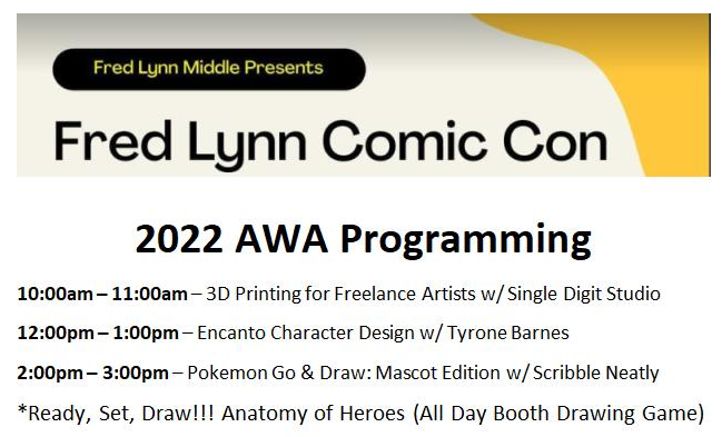 fredlynncon's tweet photo. Oh boy do we have some fun programming for you at Fred Lynn Comic Con this Saturday brought to you by @ArtWayAlliance ! #FLHornets https://t.co/j3sDoxtOw7