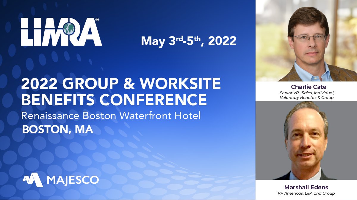 From May 3rd-5th, catch #Majesco's Charlie Cate and Marshall Edens at the 2022 Group & Worksite Benefits Conference! Learn more here: bit.ly/35p6YXE @LIMRA