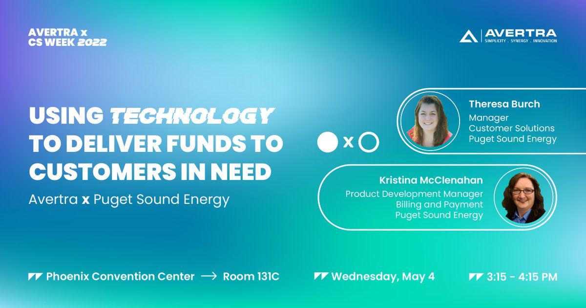 AvertraCorp's tweet photo. Tune into this session with Theresa Burch and Kristina McClenahan as they share PSEโs story of how Avertraโs #MiCustomer platform was utilized to deliver funds to 1.5 million customers in need during times of crisis!
๐ Register here: https://t.co/WlZI4CUNdJ
#CSweek #Avertra https://t.co/ypDSnv69Zz
