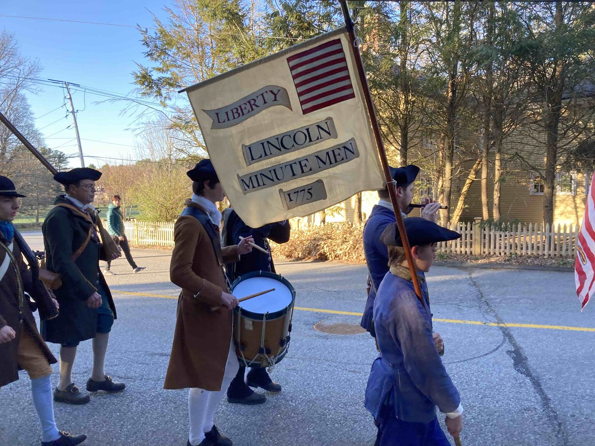 Reenactors gathered this morning to mark the start of the Revolutionary War. These Lincoln Minute Men are marching toward the North Bridge in Concord - where, in 1775, colonists were ordered to fire on the British for the first time. 'The shot heard 'round the world.' @WBUR