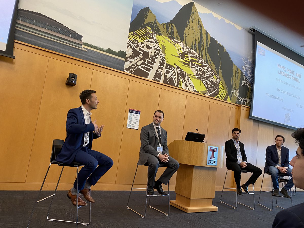 DanGreene15's tweet photo. I had an awesome time being on the Name, Image, and Likeness panel at @templesbc! It is always a blast to talk #NIL and the law with passionate and thoughtful people like @SportsLawLust, @ThiloKunkel, and @santinostancato. Until next time, Philadelphia! https://t.co/kkIP0GL1s7